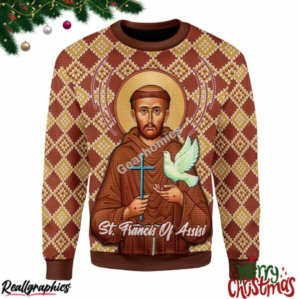 saint francis of assisi all over print ugly sweatshirt sweater 1 bl3xjb