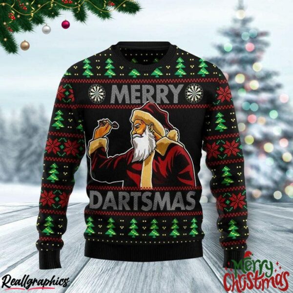 santa claus merry dartsmas christmas ugly sweatshirt sweater 1 xq4hxr
