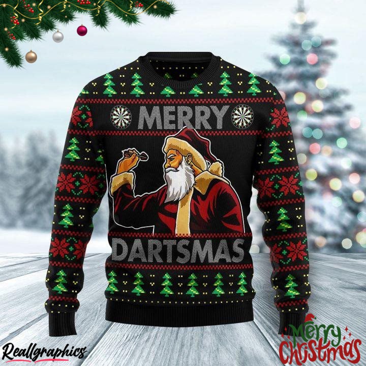 Santa Claus Merry Dartsmas Christmas Ugly Sweatshirt, Sweater