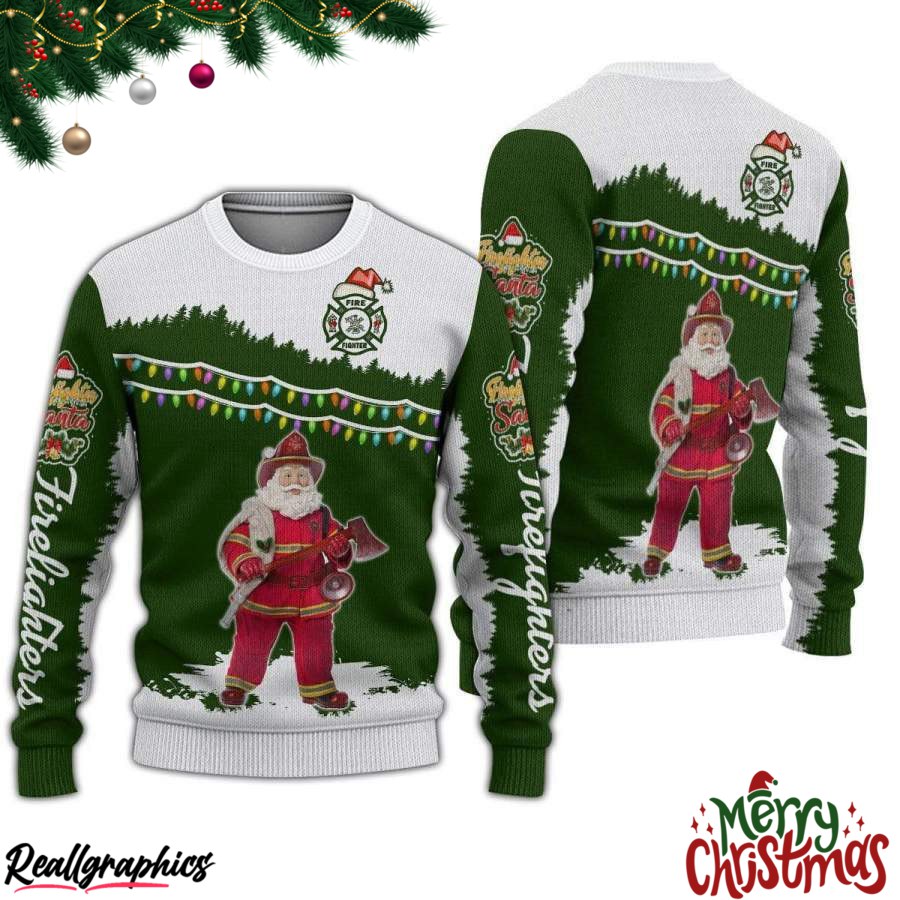 Santa Firefighter Christmas Ugly Sweatshirt, Sweater