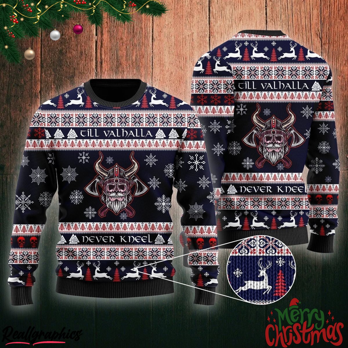Till Valhalla Never Kneel Christmas Ugly Sweatshirt, Sweater