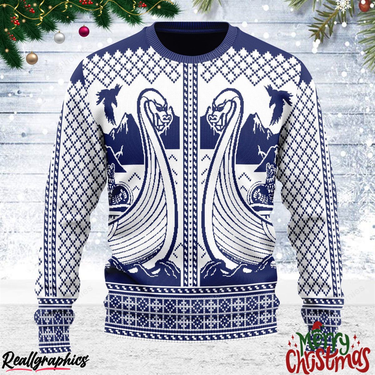 Viking Boat Christmas Ugly Sweatshirt - Sweater