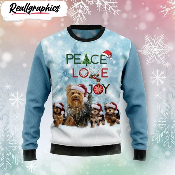 yorkshire terrier peace love joy ugly christmas sweater retro christmas sweater gift for christmas rb4227 1 vxxtly