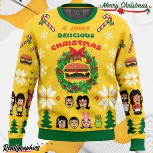 a juicy delicious christmas bobs burgers ugly christmas sweater scynpt