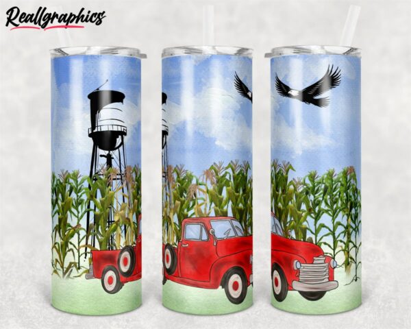 america farmer red truck corn fields farm skinny tumbler k86ala