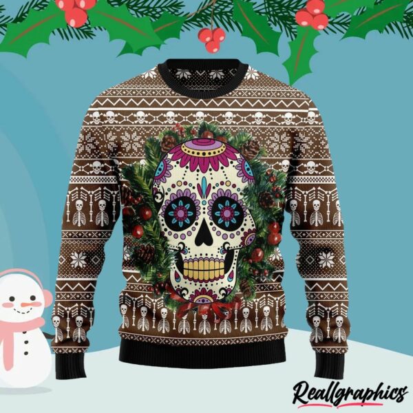 awesome sugar skull ugly christmas sweater irldcr