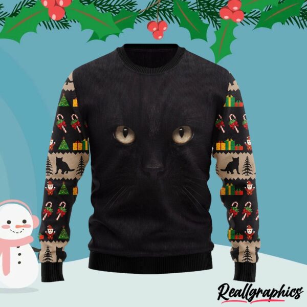 black cat cute face ugly christmas sweater dmgkdm