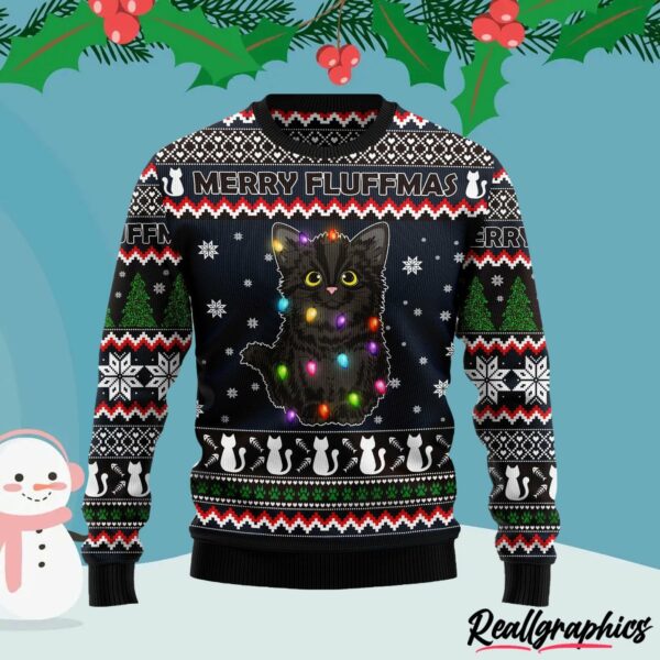 black cat fluffmas ugly christmas sweater wf51vt