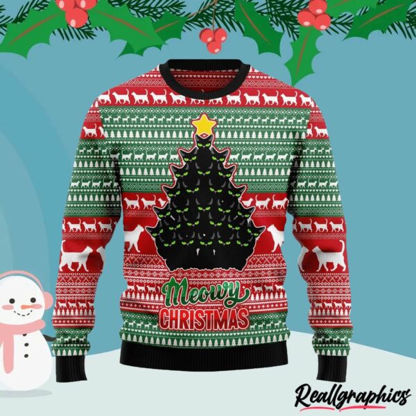 black cat meowy ugly christmas sweater ehsn9s