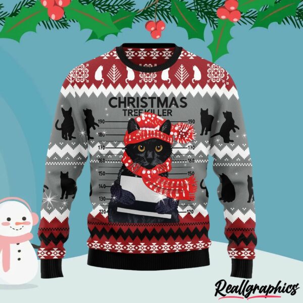 black cat tree killer ugly christmas sweater l6kizj