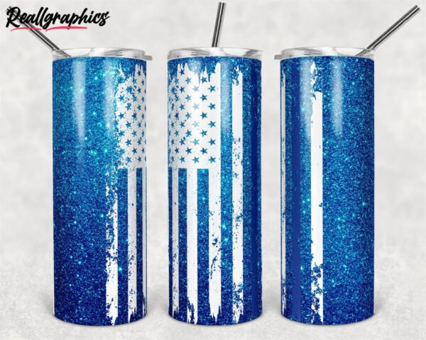 blue glitter flag line design skinny tumbler kpj1cw