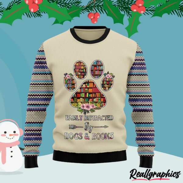 book and dogs ugly christmas sweater sy0485