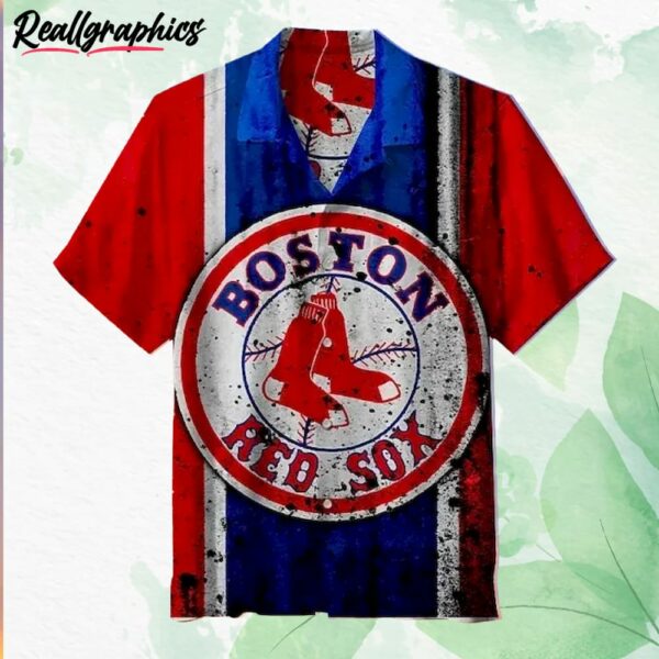 boston red sox baseball big logo short sleeve button up shirt obunsr