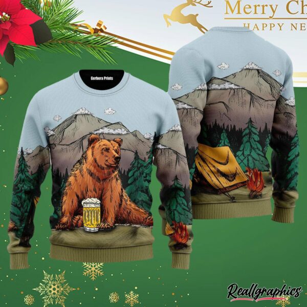 brown bear camping ugly christmas sweater f5dmbj