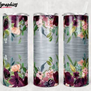 brushed gray and floral maroon skinny tumbler xehiuv