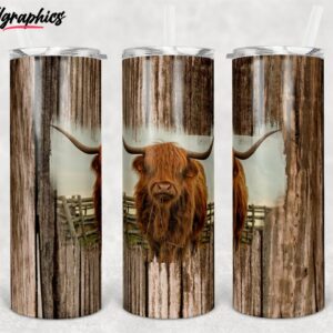 bull highland cow rustic wood design skinny tumbler ngklbc