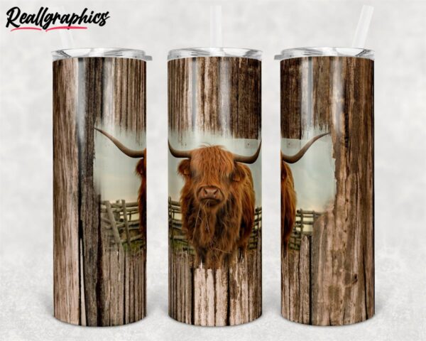 bull highland cow rustic wood design skinny tumbler ngklbc