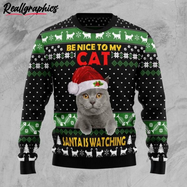cat be nice ugly christmas sweater nhumla