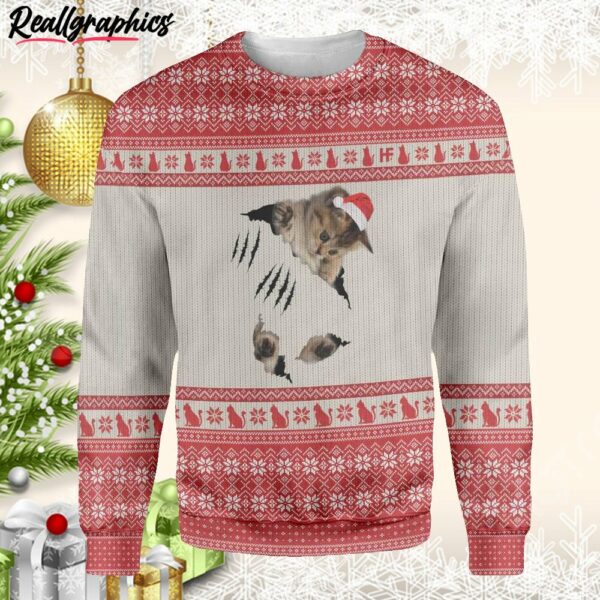 cat scratch ugly christmas sweater xme7bz