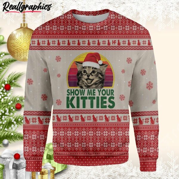 cat show me your kitties ugly christmas sweater q3shty
