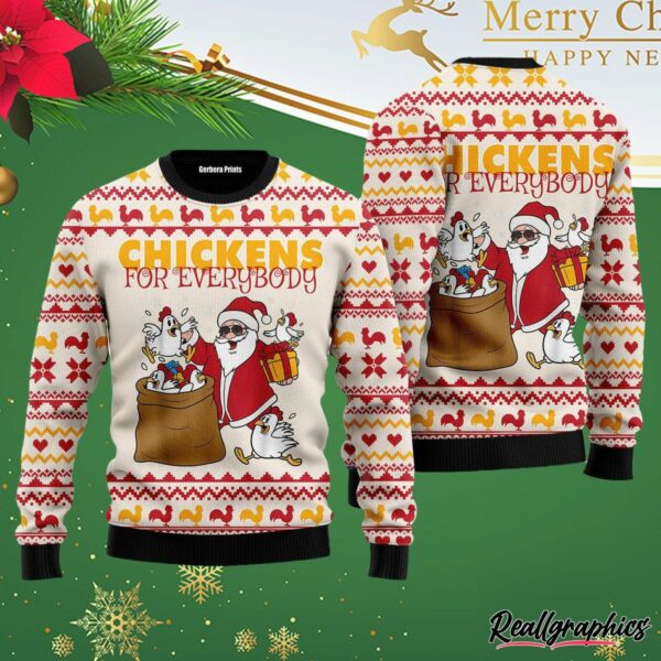 chicken for everybody funny ugly christmas sweater ebludz