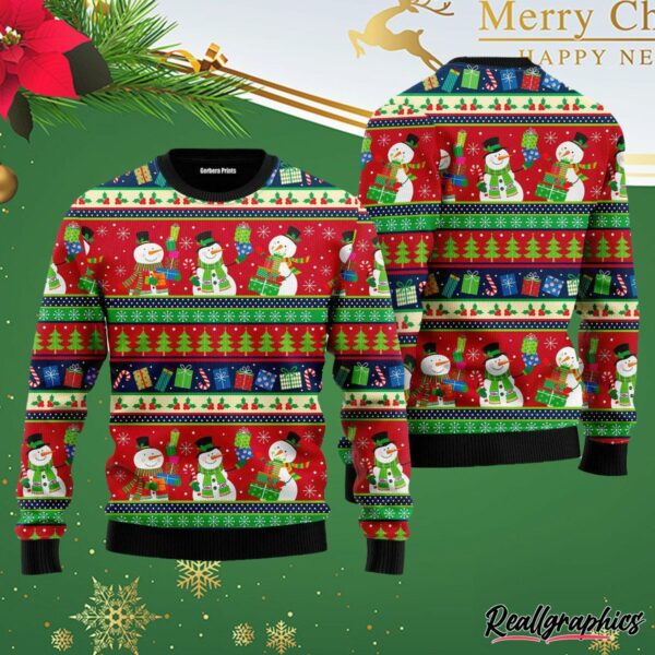 christmas snowman with gifts ugly christmas sweater gkmgt6