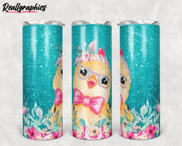 cute teal glitter chicken straight and warped skinny tumbler jkrbyj