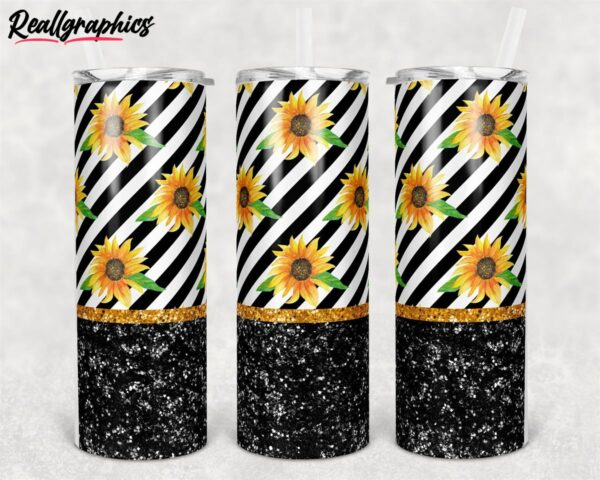 diagonal stripe sunflower black design skinny tumbler qjrqjv