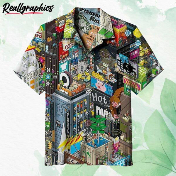 explore the pixel style new york times square short sleeve button up shirt vxkgfw