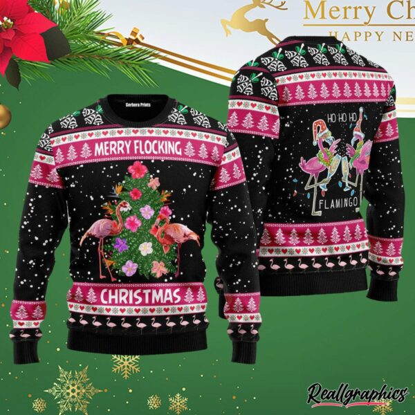 flamingo merry flocking christmas ugly christmas sweater moykr7