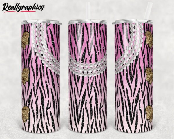 glitter ombre pink zebra pearls and bows straight warped design skinny tumbler ehzjxg