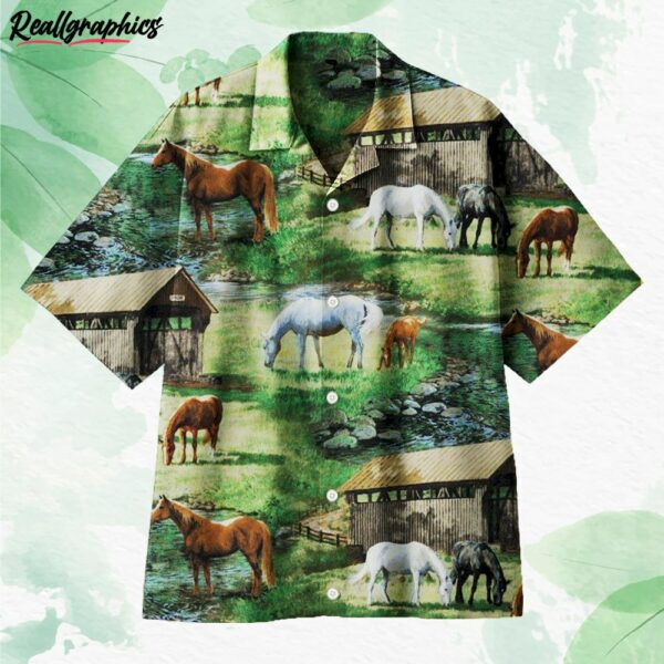 grass eating horse short sleeve button up shirt dkgsm0