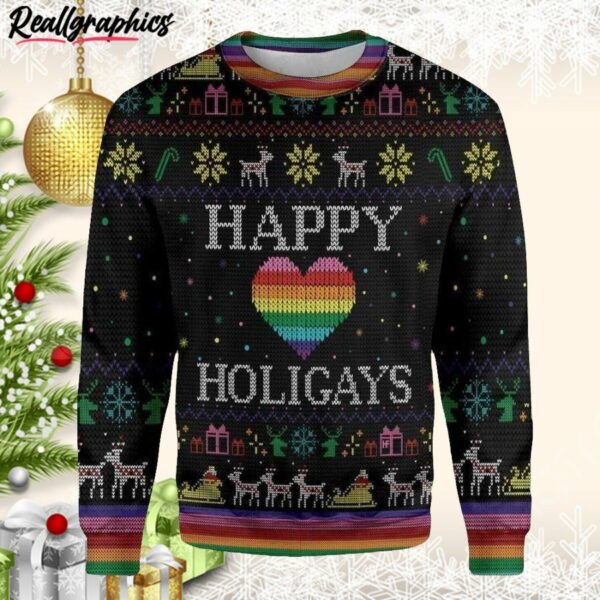 happy holigays lgbt ugly christmas sweater boshz0