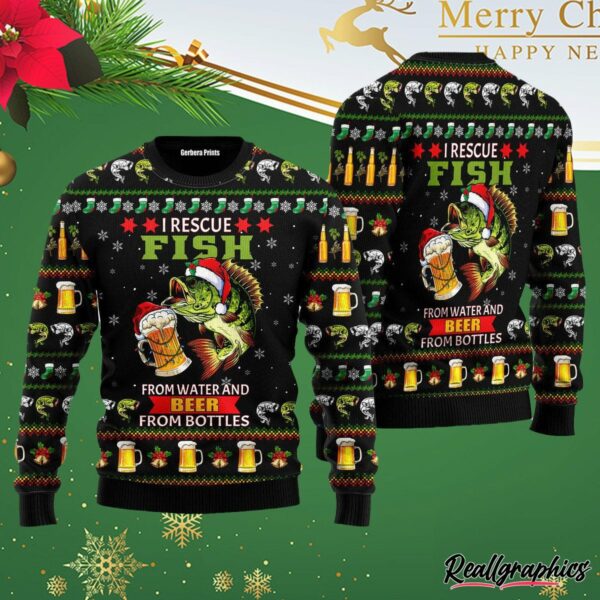 i rescue fish from water and beer from bottles ugly christmas sweater tvppry
