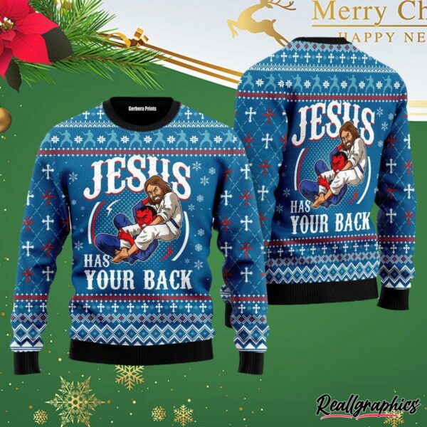 jesus has your back ugly christmas sweater nmni0y