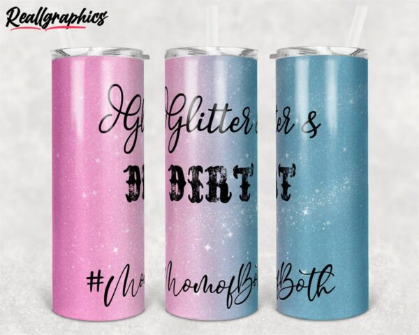 pink blue glitter and dirt mom of both straight and warped design skinny tumbler wsotn8