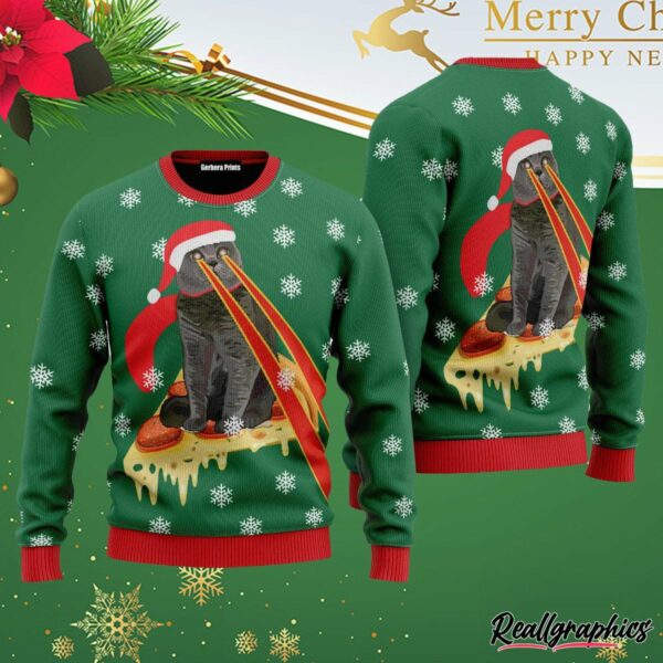 pizza cat with laser eyes ugly christmas sweater adult fumdt6