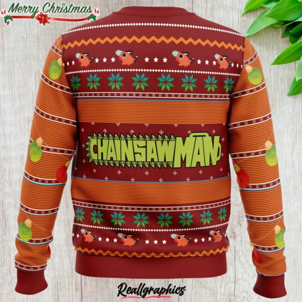 pochita chainsaw man ugly christmas sweater 1 ll3x0m