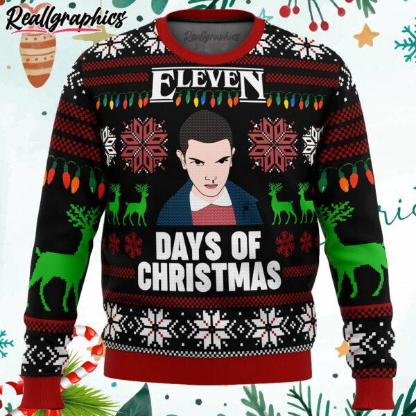 stranger things eleven days of xmas ugly christmas sweater 7msfh