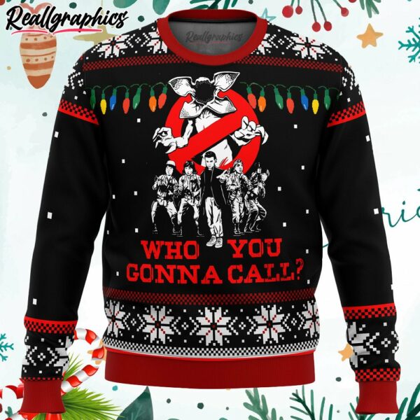 stranger things who you gonna call ugly christmas sweater cfl3n