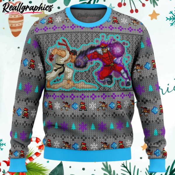 street fighter ryu vs. m. bison ugly christmas sweater i6m1m