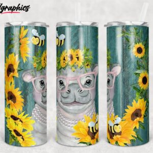 teal wood sunflower hippo and bees skinny tumbler hzqijq