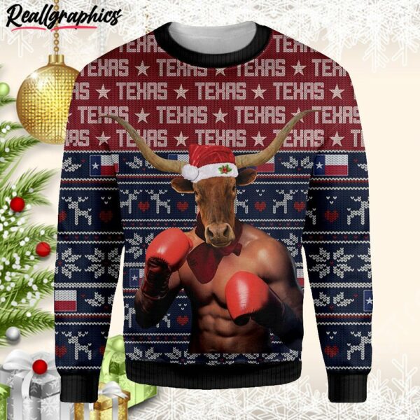texas boxing longhorn ugly christmas sweater hdtp9f