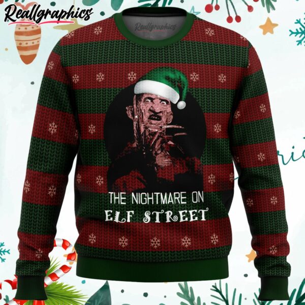 the nightmare on elf street freddy krueger ugly christmas sweater nmuqh