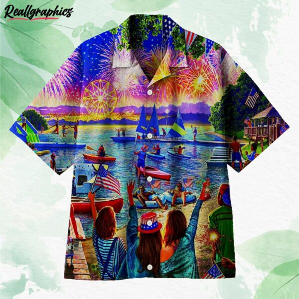 visiting the lake in independence day short sleeve button up shirt gtygid