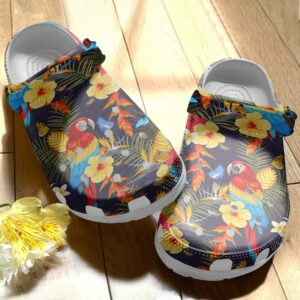 among exotic flower birds parrot colorful classic clogs shoes pu4cqe