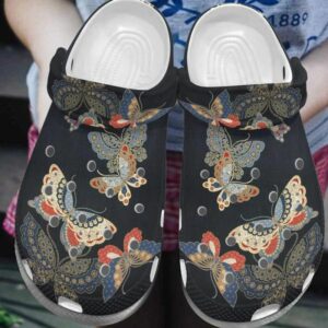 art butterfly clog shoes black shoes mandala pattern butterfly beautiful couple eqcltk
