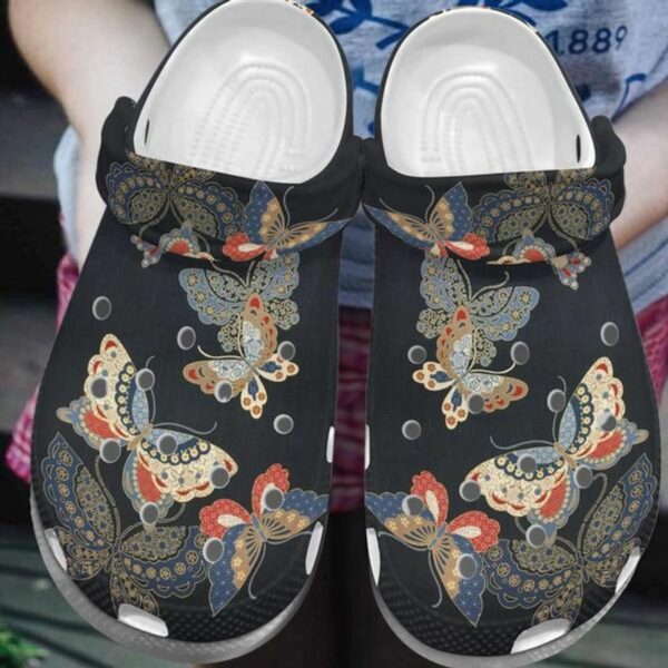 art butterfly clog shoes black shoes mandala pattern butterfly beautiful couple eqcltk