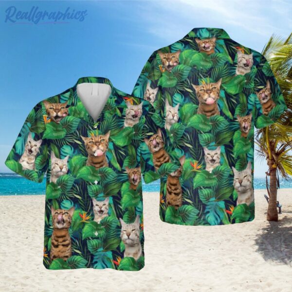 bengal cats sticking out tongue green hawaiian shirt aloha clothing 1 qjjbex