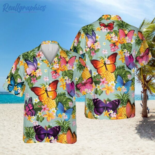 butterflies and pineapple hawaiian shirt fruits summer shirt 1 pwfw2p